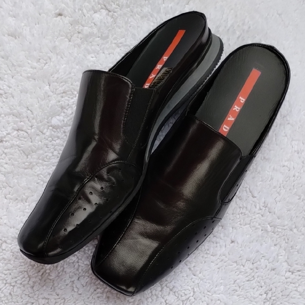 Prada Women's Black Leather Mule Loafers